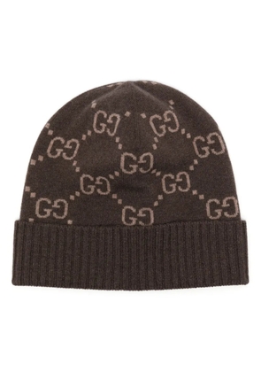 Gucci GG-jacquard cashmere beanie hat - Brown