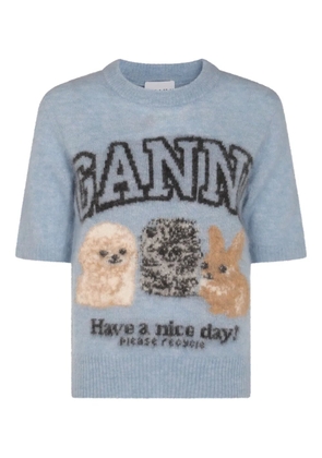 GANNI intarsia-knit top - Blue