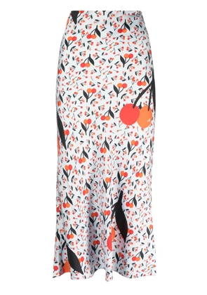 Sonia Rykiel Cherry-print twill midi skirt - Blue