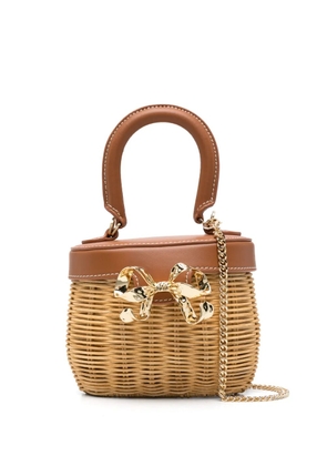 Self-Portrait Rattan Bow Basket tote bag - Neutrals