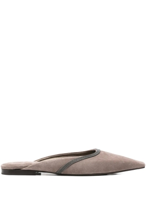 Brunello Cucinelli Monili-chain suede mules - Brown