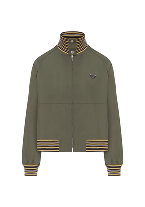 Prada triangular-logo striped-detail bomber jacket - Green