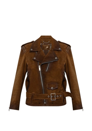 Golden Goose eyelet belted leather jacket - Brown