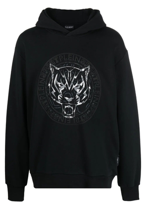 Plein Sport logo tiger-print hoodie - Black