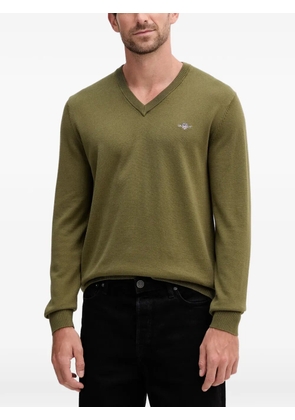 Gant V-neck embroidered-logo sweater - Green