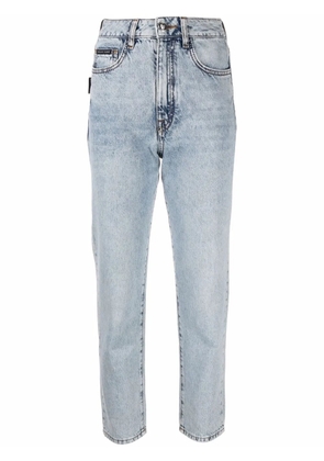 Philipp Plein cropped high-waist bofriend jeans - Blue