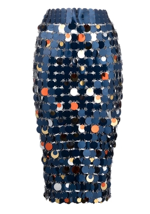 Rabanne paillette-chainmail pencil midi skirt - Blue