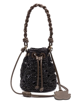 Isla braided-handle crochet mini bag - Black