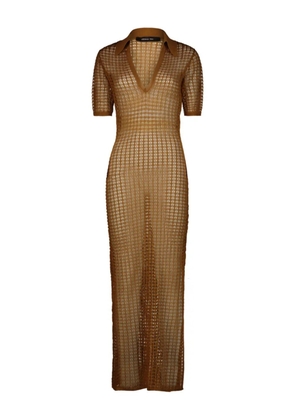 Federica Tosi polo-neck open-knit dress - Brown