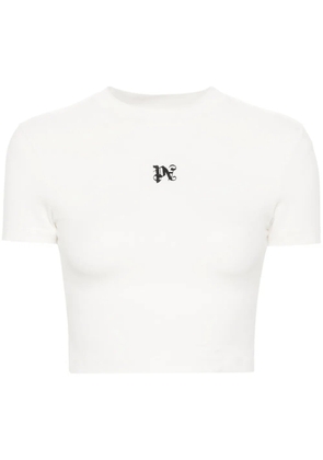 Palm Angels logo-embroidered cropped T-shirt - White