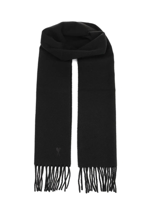 AMI Paris heart-logo fringed scarf - Black
