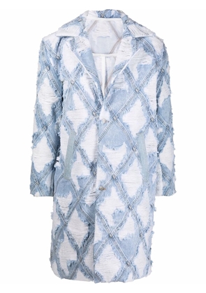 Diesel distressed-denim patchwork coat - Blue