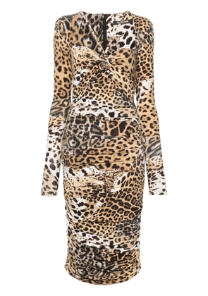 Roberto Cavalli Jaguar Skin-print ruched dress - Neutrals