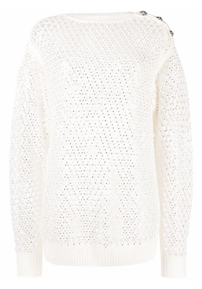 Philipp Plein pointelle-knit crystal-embellished jumper - White