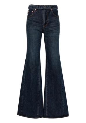 sacai belted mid-rise flared jeans - Blue