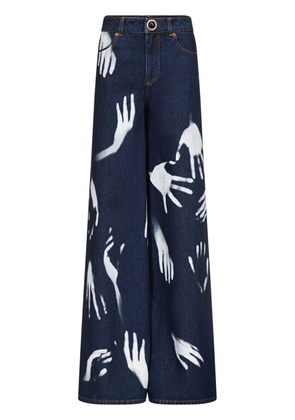 AREA Hand-print wide-leg jeans - Blue