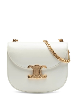 Celine Pre-Owned 2022 Teen Shiny Calfskin Triomphe Besace Clea Chain crossbody bag - White