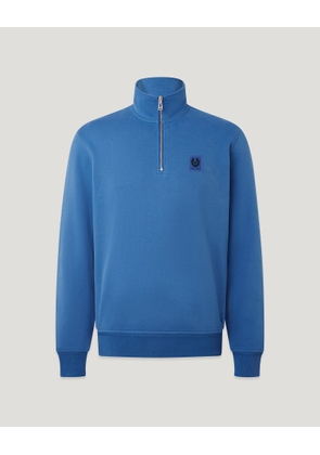 Belstaff Quarter Zip Sweatshirt Men's Cotton Fleece Marine Blue Size 2XL