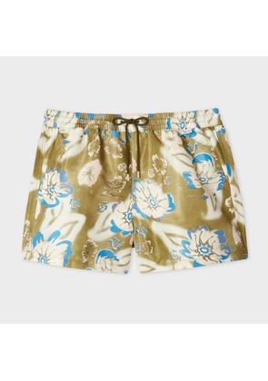 Paul Smith Khaki Green 'Riso Floral' Print Swim Shorts