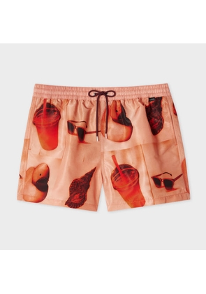 Paul Smith Orange 'Sunbleached Snaps' Print Swim Shorts Red