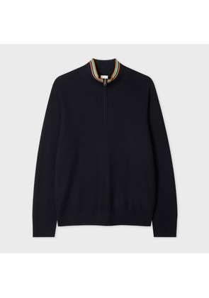 Paul Smith Navy Washable Merino Wool 'Signature Stripe' Half Zip Sweater Blue