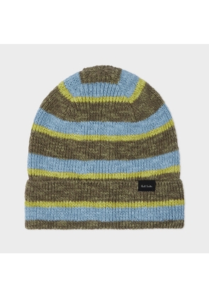 Paul Smith Green and Blue Stripe Linen-Cotton Beanie Brown