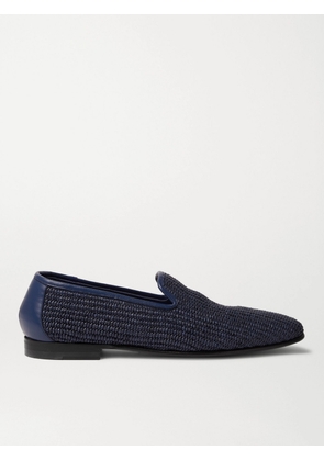 Manolo Blahnik - Mario Leather-Trimmed Raffia Loafers - Men - Blue - UK 6