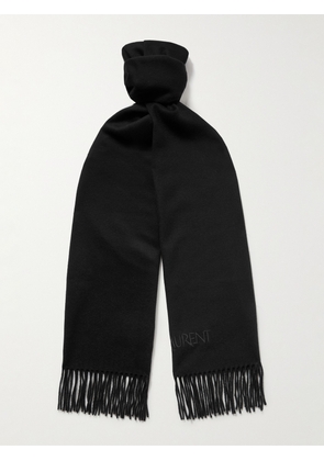 SAINT LAURENT - Logo-Embroidered Fringed Cashmere Scarf - Men - Black