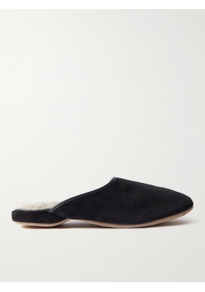 Derek Rose - Douglas Leather-Trimmed Shearling-Lined Suede Slippers - Men - Black - UK 7