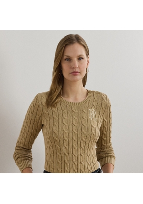 Button-Trim Cable-Knit Cotton Jumper