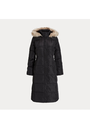 Faux Fur-Trim Hooded Down Coat