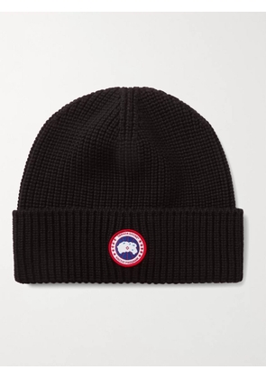 Canada Goose - Logo-Appliquéd Ribbed Merino Wool Beanie - Men - Black