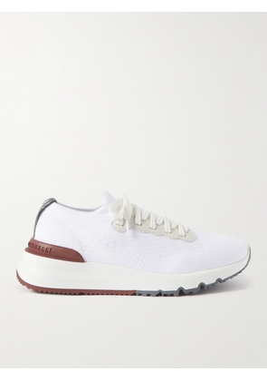 Brunello Cucinelli - Leather-Trimmed Stretch-Knit Sneakers - Men - White - EU 40