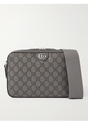 Gucci - Ophidia Leather-Trimmed Monogrammed Coated-Canvas Messenger Bag - Men - Gray