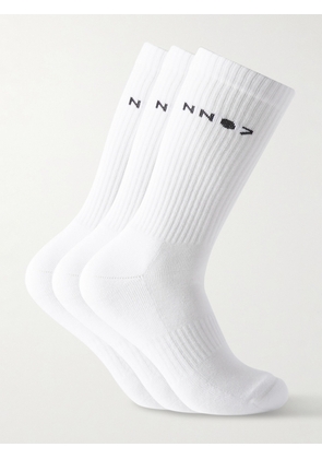 NN07 - Three-Pack Logo-Jacquard Ribbed Cotton-Blend Socks - Men - White