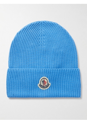 Moncler - Logo-Appliquéd Ribbed Cotton Beanie - Men - Blue