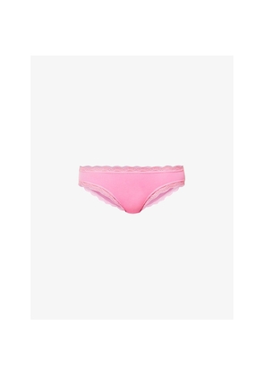 Womens Stripe & Stare Mid-Rise Lace Stretch-Woven Briefs