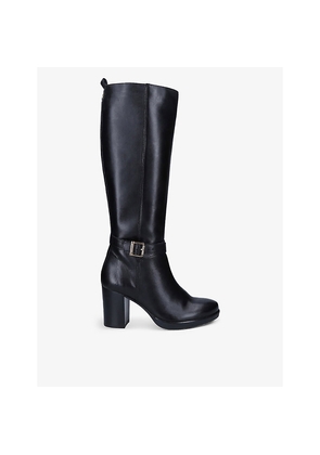 Womens Carvela Silver 2 Buckle-Embellished Leather Knee-High Boots