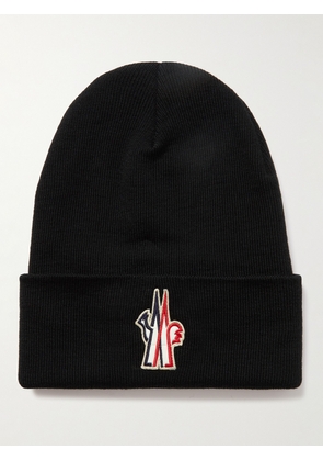 Moncler Grenoble - Logo-Appliquéd Ribbed Wool Beanie - Men - Black