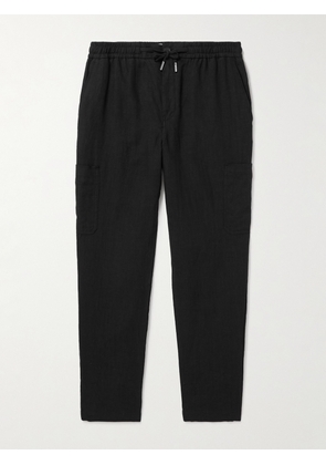 Mr P. - Tapered Linen Drawstring Cargo Trousers - Men - Black - 28