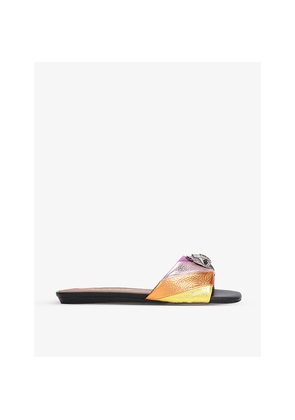 Womens Kurt Geiger London Kensington Eagle-Embellished Rainbow Metallic-Leather Mules