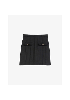 Womens Sandro Rebeca Embellished Wool Mini Skirt