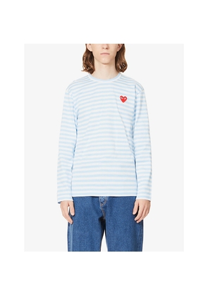 Mens Comme Des Garcons Play Heart-Appliqué Striped Cotton-Jersey Top