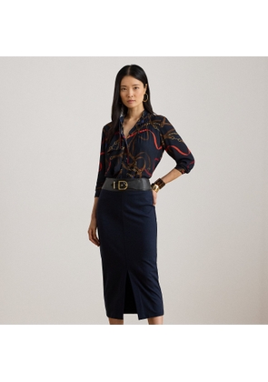 Buckle-Trim Ponte Pencil Midi Skirt