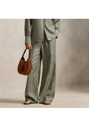 Floral Silk Drawstring Wide-Leg Trousers