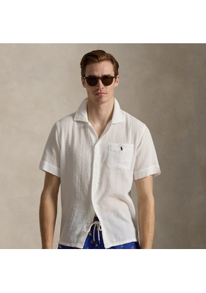 Classic Fit Basket-Weave Camp Shirt