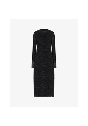 Womens Whistles Squiggle Long-Sleeve Stretch-Mesh Midi Dress