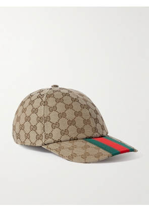 Gucci - Webbing-Trimmed Monogrammed Canvas Baseball Cap - Men - Brown - S
