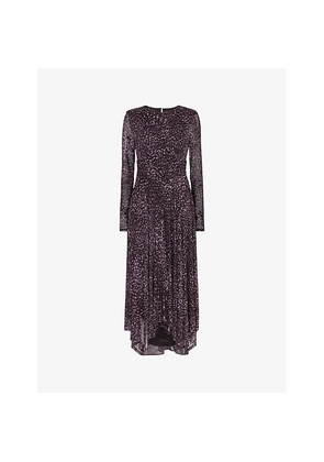 Womens Whistles Feather Leopard-Print Stretch-Woven Midi Dress