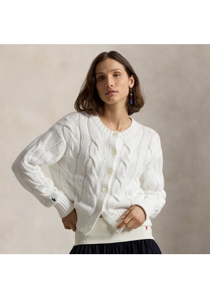 Cable-Knit Cotton Crewneck Cardigan